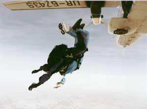 Helen jumping out of the plane