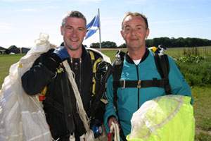 Bob landing after his parachute jump