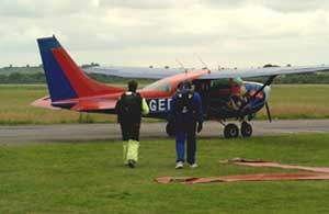 Chris getting into the aircraft for his tandem parachute jump
