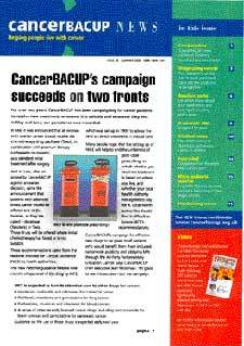 Front cover of CancerBACUP News, issue 38