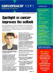 Front cover of CancerBACUP News, issue 39